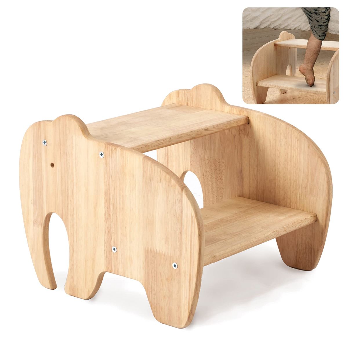 Elephant Step Stool – Two-Tier Wooden Support